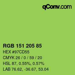 Color code: RGB 151 205 85 | qconv.com