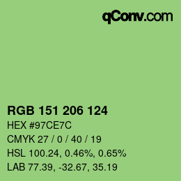 Color code: RGB 151 206 124 | qconv.com
