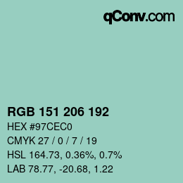 カラーコード: RGB 151 206 192 | qconv.com