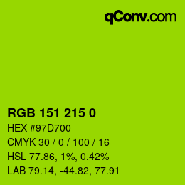 Código de color: RGBA 151 215 0 1.0 | qconv.com