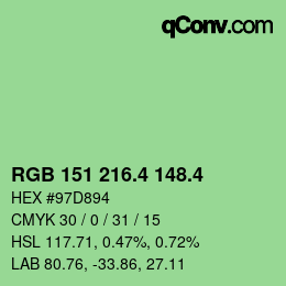 カラーコード: RGB 151 216.4 148.4 | qconv.com