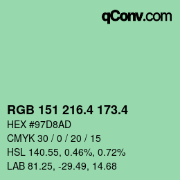 カラーコード: RGB 151 216.4 173.4 | qconv.com