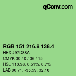 カラーコード: RGB 151 216.8 138.4 | qconv.com