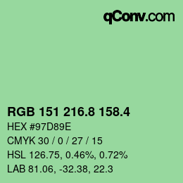 カラーコード: RGB 151 216.8 158.4 | qconv.com
