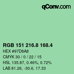 カラーコード: RGB 151 216.8 168.4 | qconv.com