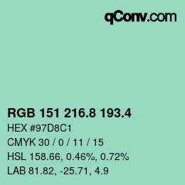 カラーコード: RGB 151 216.8 193.4 | qconv.com