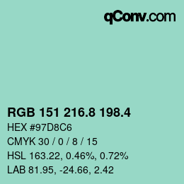 カラーコード: RGB 151 216.8 198.4 | qconv.com