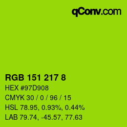 颜色代码: RGB 151 217 8 | qconv.com