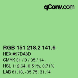 カラーコード: RGB 151 218.2 141.6 | qconv.com