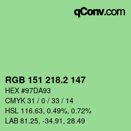 カラーコード: RGB 151 218.2 147 | qconv.com
