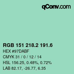 カラーコード: RGB 151 218.2 191.6 | qconv.com