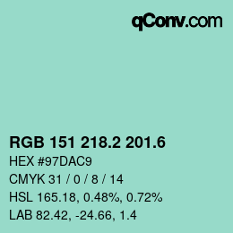 カラーコード: RGB 151 218.2 201.6 | qconv.com