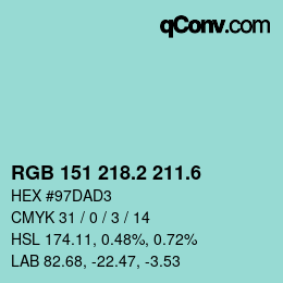 カラーコード: RGB 151 218.2 211.6 | qconv.com