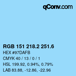 カラーコード: RGB 151 218.2 251.6 | qconv.com