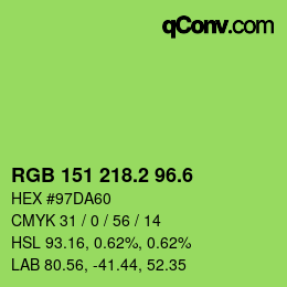 カラーコード: RGB 151 218.2 96.6 | qconv.com