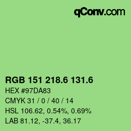カラーコード: RGB 151 218.6 131.6 | qconv.com