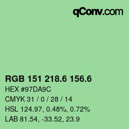カラーコード: RGB 151 218.6 156.6 | qconv.com