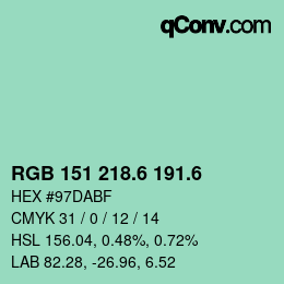 カラーコード: RGB 151 218.6 191.6 | qconv.com