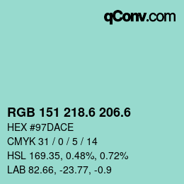 カラーコード: RGB 151 218.6 206.6 | qconv.com