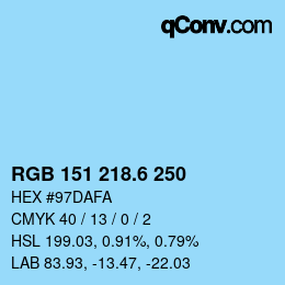 カラーコード: RGB 151 218.6 250 | qconv.com