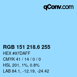 カラーコード: RGB 151 218.6 255 | qconv.com