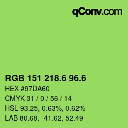 カラーコード: RGB 151 218.6 96.6 | qconv.com