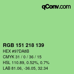 Color code: RGB 151 218 139 | qconv.com