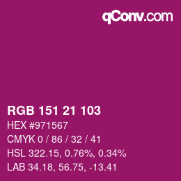 Color code: RGB 151 21 103 | qconv.com