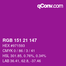 Color code: RGB 151 21 147 | qconv.com