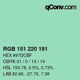 カラーコード: RGB 151 220 191 | qconv.com