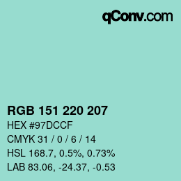 カラーコード: RGB 151 220 207 | qconv.com