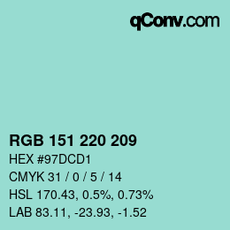 Color code: RGB 151 220 209 | qconv.com