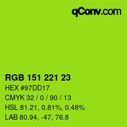 Color code: RGB 151 221 23 | qconv.com