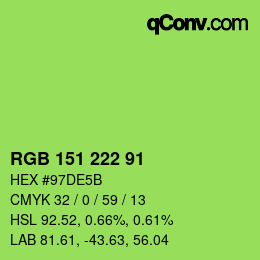 カラーコード: RGB 151 222 91 | qconv.com