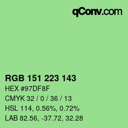 Color code: RGB 151 223 143 | qconv.com