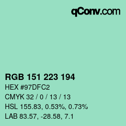 Color code: RGB 151 223 194 | qconv.com