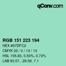 Código de color: RGB 151 223 194 | qconv.com