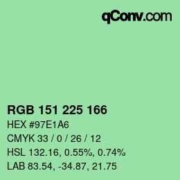 Color code: RGB 151 225 166 | qconv.com