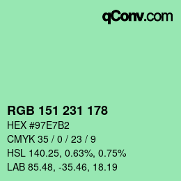 Color code: RGB 151 231 178 | qconv.com