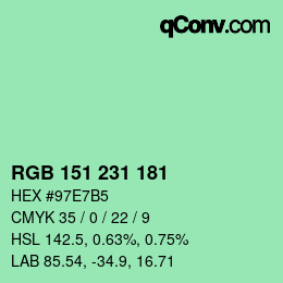 颜色代码: RGB 151 231 181 | qconv.com