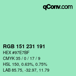 Color code: RGB 151 231 191 | qconv.com