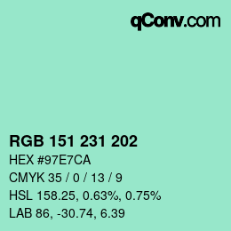 颜色代码: RGB 151 231 202 | qconv.com