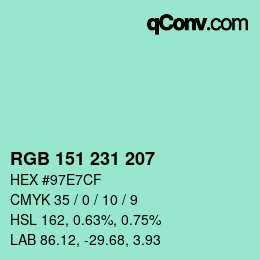 Color code: RGB 151 231 207 | qconv.com
