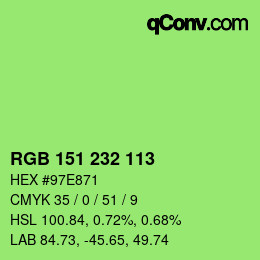 Color code: RGB 151 232 113 | qconv.com
