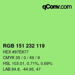 Color code: RGB 151 232 119 | qconv.com