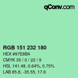 Color code: RGB 151 232 180 | qconv.com