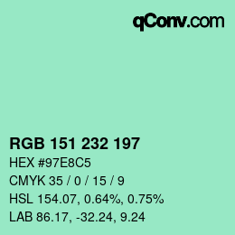 Color code: RGB 151 232 197 | qconv.com