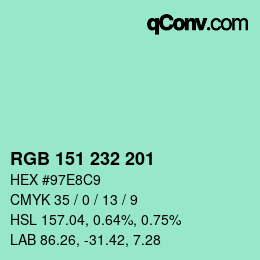 Color code: RGB 151 232 201 | qconv.com
