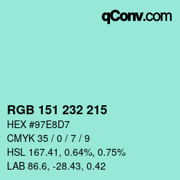 Color code: RGB 151 232 215 | qconv.com