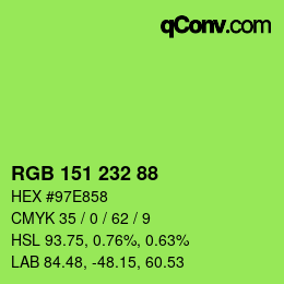 Color code: RGB 151 232 88 | qconv.com